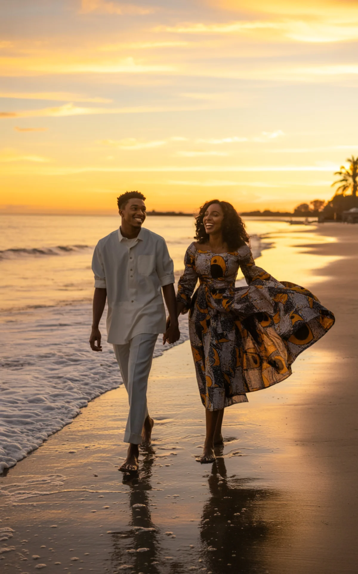 Nigerian couple at beach sunset